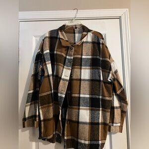 SHEIN Brown Plaid Button-Up Shirt